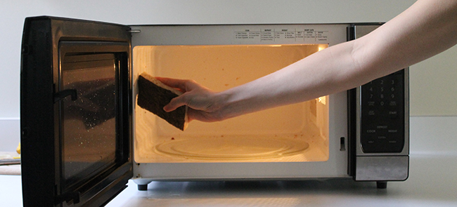 Use lemon and water to steam your microwave and sponge clean
