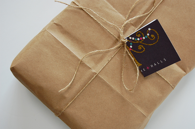 Recycled gift wrap ideas - paper bag and recycled holiday card