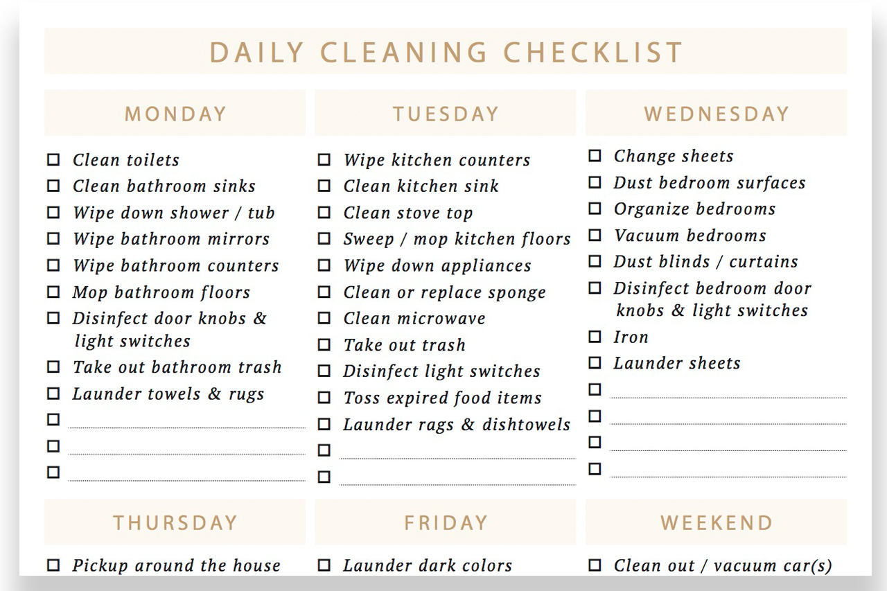 Daily Cleaning Checklist + Free PDF Download