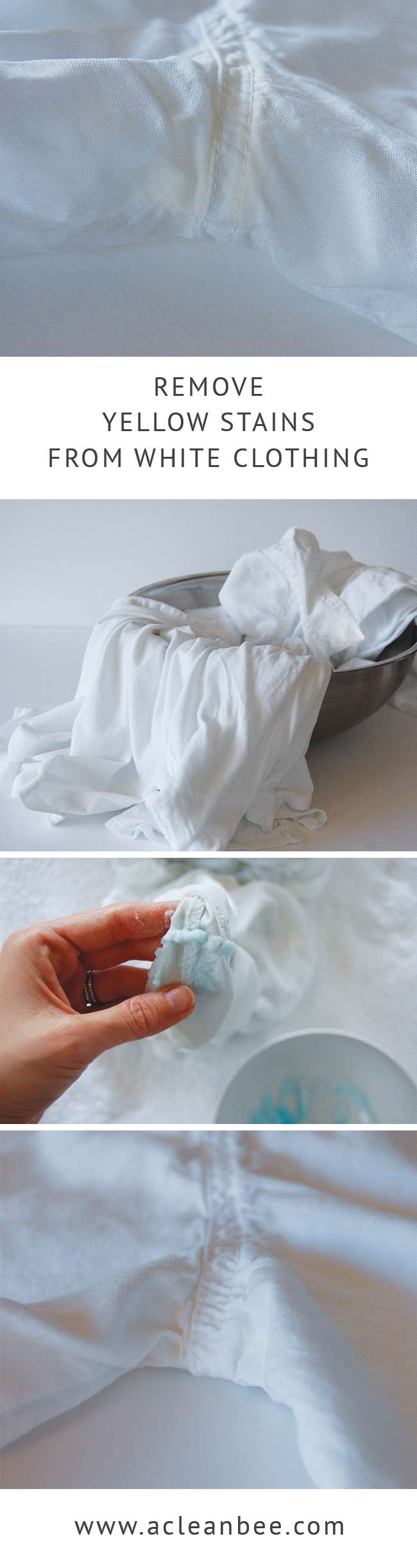Step by step using a fool proof recipe to remove sweat stains from white clothes