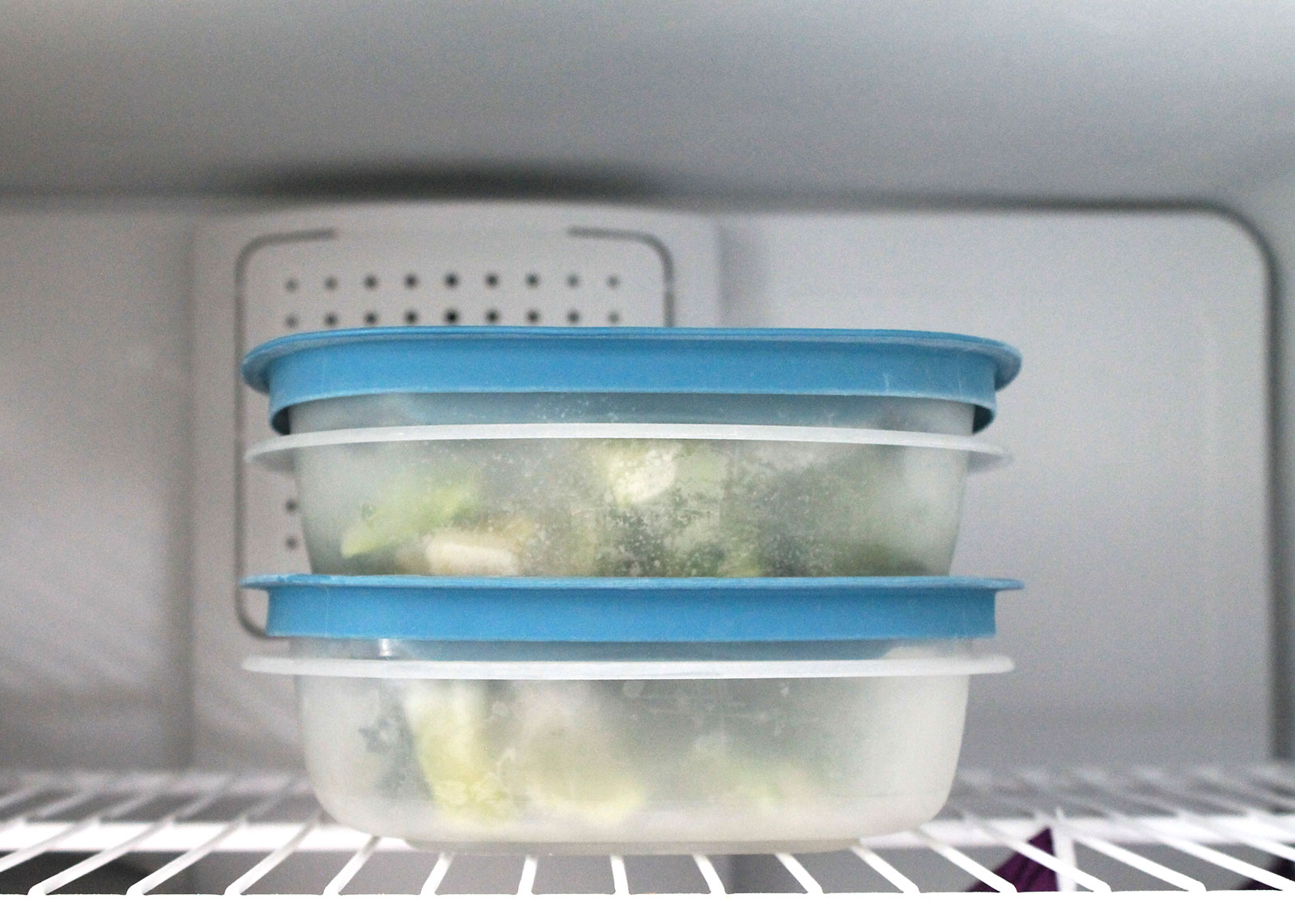 Repurpose plastic containers to store frozen compost or stock ingredients