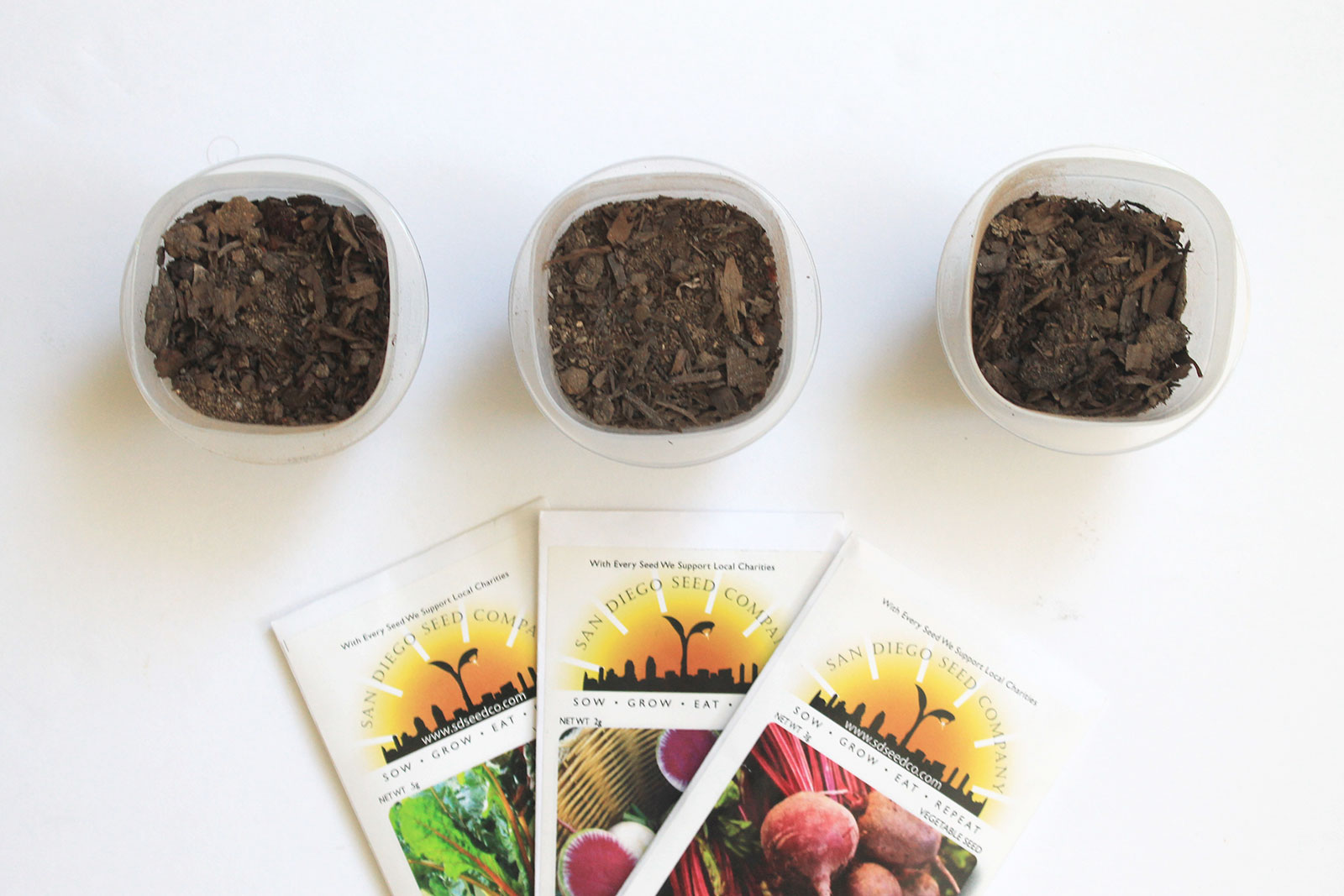 Repurpose plastic containers to store seed starters