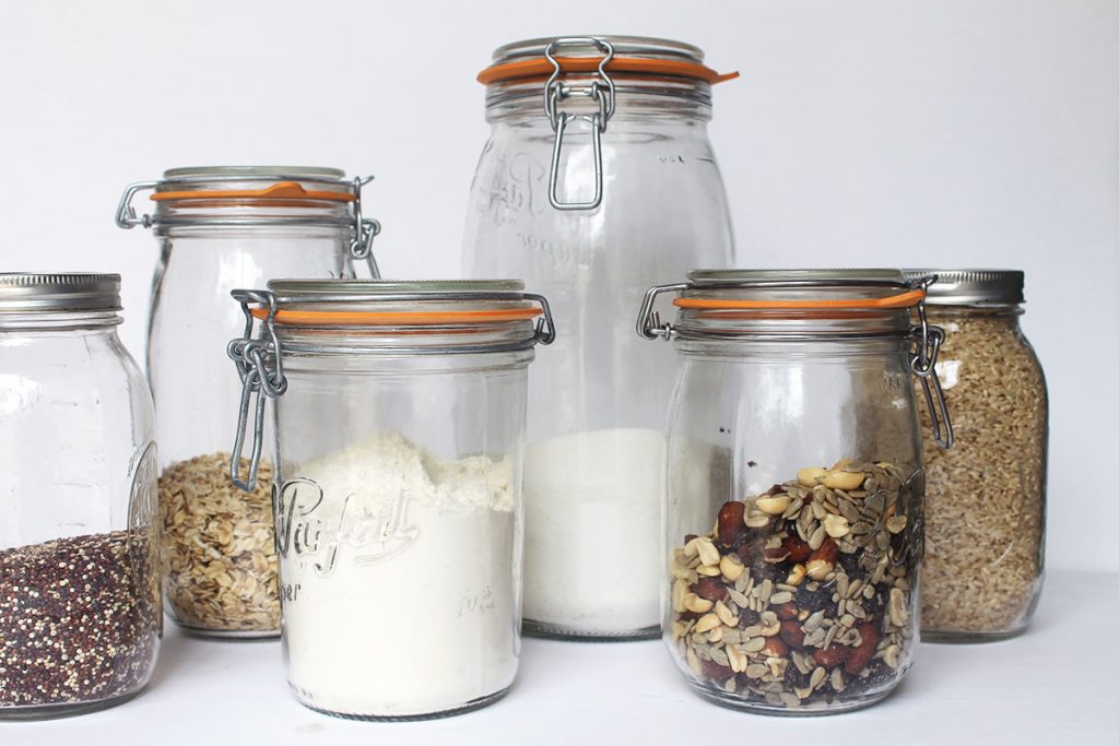 Glass pantry jars for food storage and pantry organization