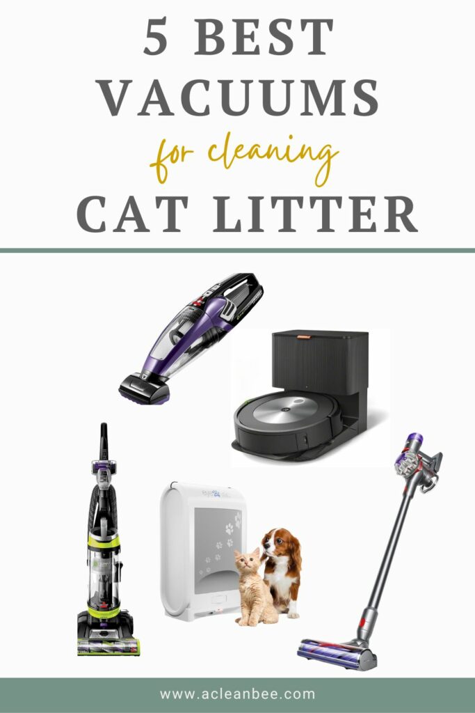 Five vacuum products with text overlay The Best Vacuums for cat litter top 5 picks - Best Vacuum for Cat Litter