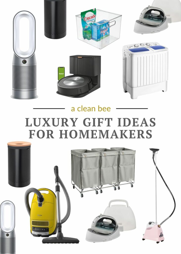Isolated gift items with text overlay Luxury Gift Ideas For Homemakers | acleanbee.com